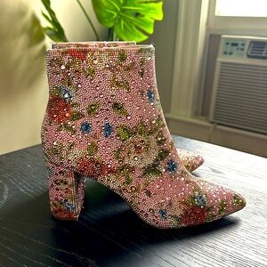 Never worn Betsy Johnson Bejeweled MultiFloral Bootie, Size 9 (runs small 8/8.5)